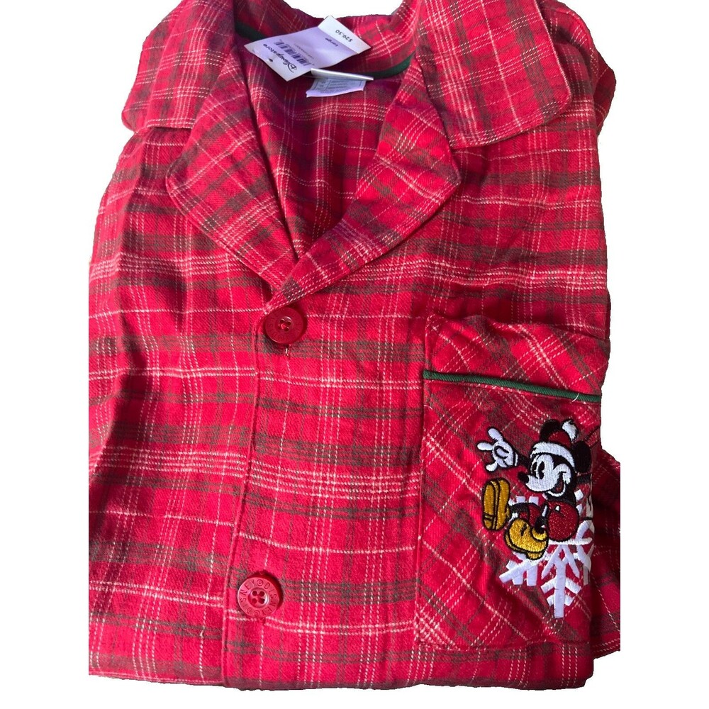 Disney Store Embroidered Mickey Mouse Plaid Flannel Christmas Pajama Top Large